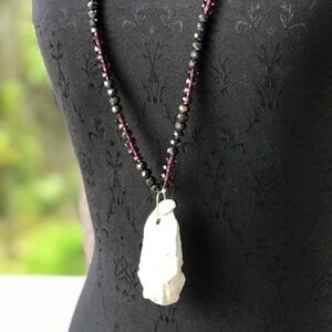 Lowcountry Oyster Necklace Beaded Purple Gray w Shell Pendant NWT
